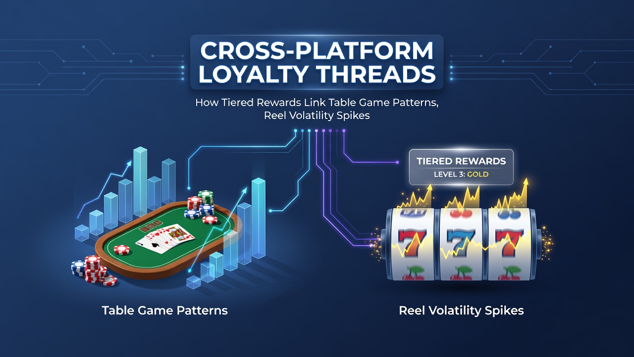 Mobile interface displaying tiered loyalty rewards linked to table patterns and slot volatility data