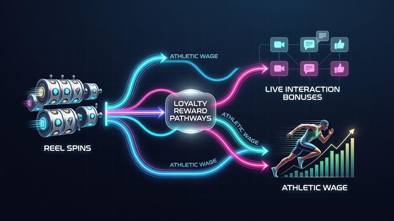 Flowchart illustrating data pathways that convert slot activity into live bonuses and sports betting rewards