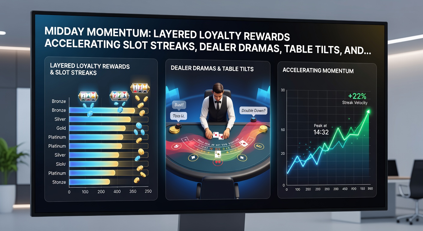 Close-up of a loyalty rewards dashboard on a mobile app showing tiered progress bars for slots, tables, and bets during midday promotions