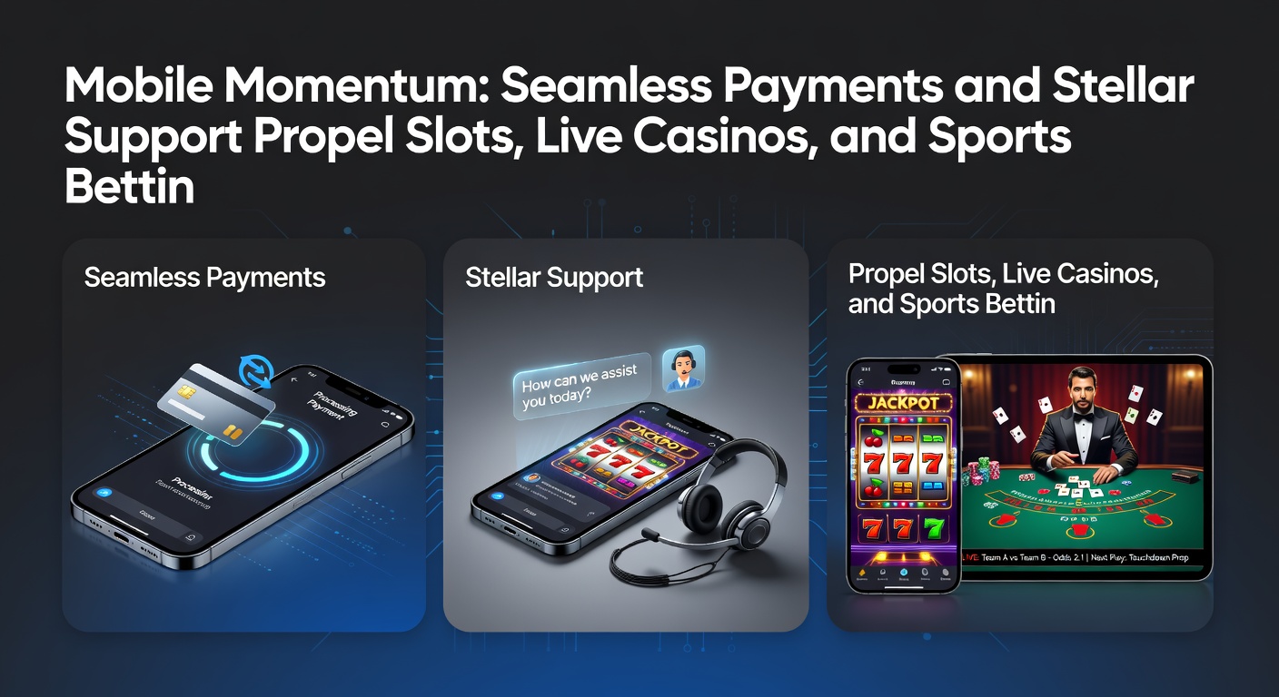 Customer support chat interface on a mobile device alongside a sports betting slip and jackpot slot reels, illustrating quick resolutions during play